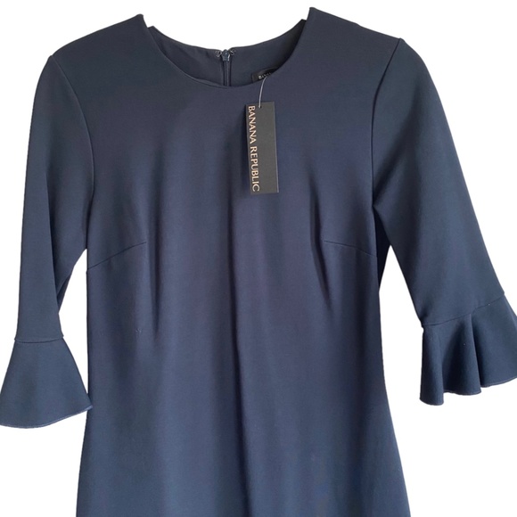 Banana Republic Navy Sheath Ruffle Sleeve Dress - Picture 2 of 7